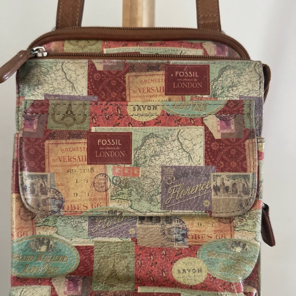 Vintage Fossil Leather Multicolor Patchwork Women… - image 1